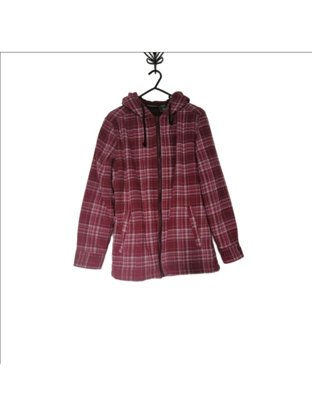 Women's Stillwater Supply Co Red White Sherpa Lined Plaid Hooded Jacket M
